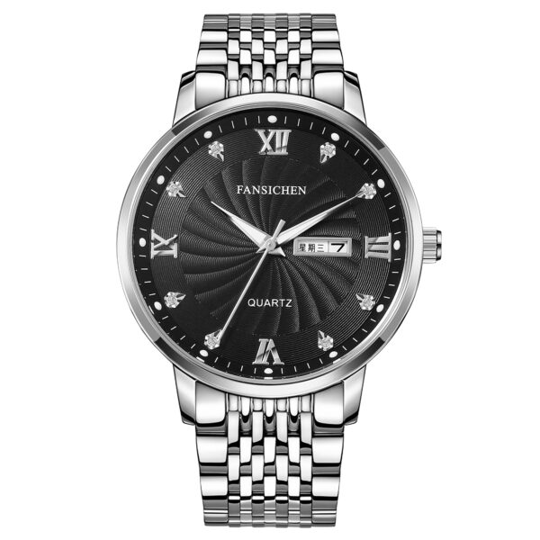 Silver Black face men watch