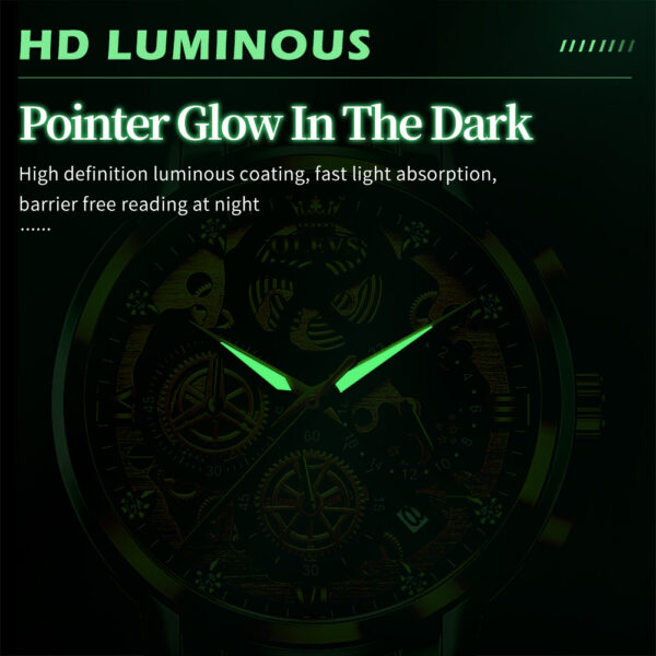 Fast Shipping oem custom logo Luminous Hollow Sport Fashion skeleton stainless steel quartz watch for man - Image 10