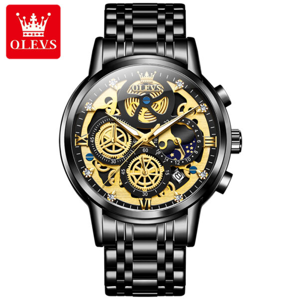 Fast Shipping oem custom logo Luminous Hollow Sport Fashion skeleton stainless steel quartz watch for man - Image 3