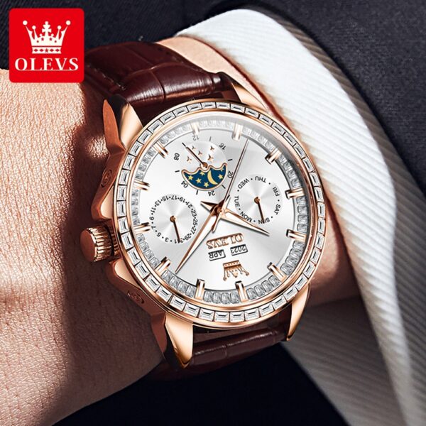 multifunctional design luminous waterproof fashion leather luxury automatic mechanical watch for man - Image 8
