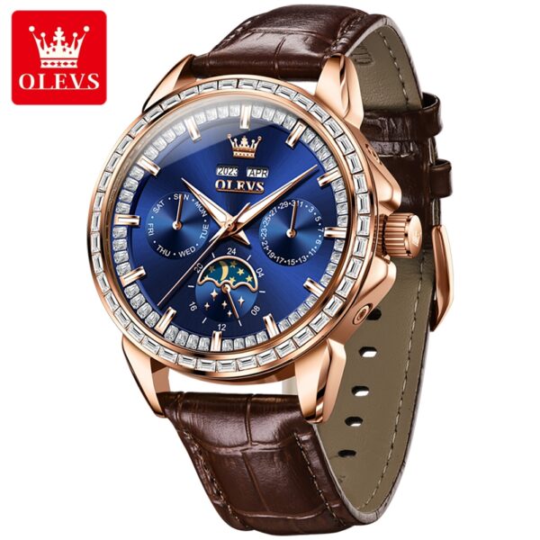 multifunctional design luminous waterproof fashion leather luxury automatic mechanical watch for man