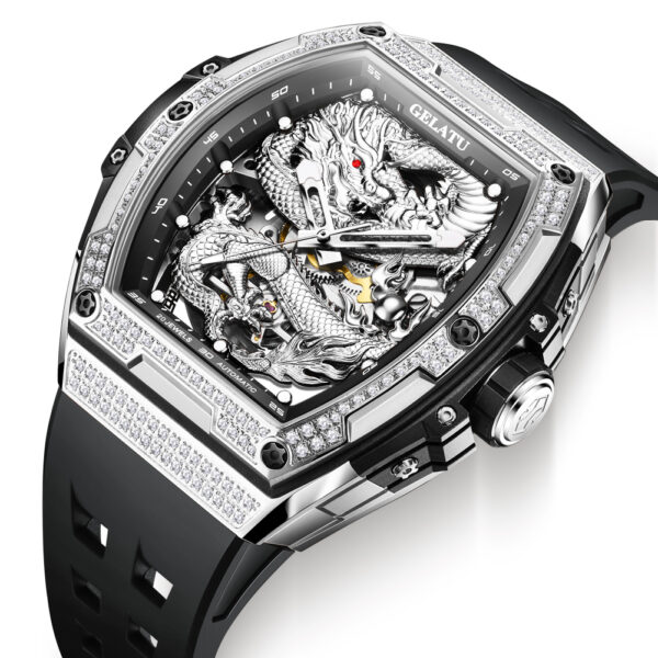 OEM Hollow skeleton dragon tourbillon Rubber strap Automatic mechanical watch - Image 2
