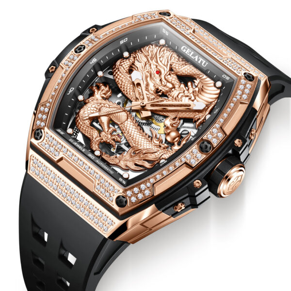 OEM Hollow skeleton dragon tourbillon Rubber strap Automatic mechanical watch