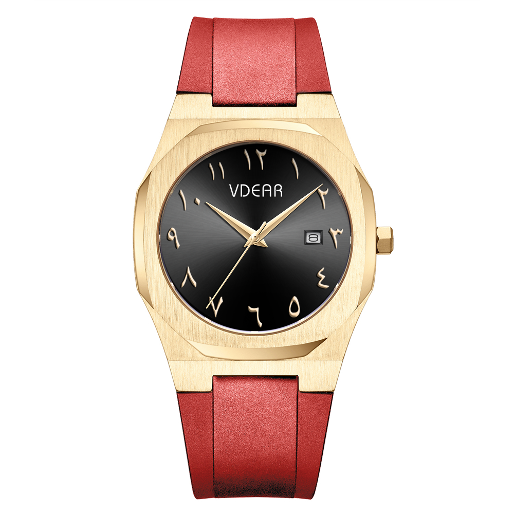 Iss Customized Arabic Literal Quartz Watches Gold Case Luxury Black Classic Dial Watch