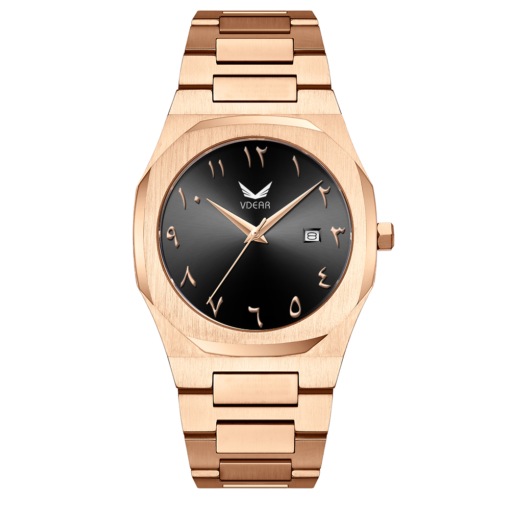 Iss Customized Arabic Literal Quartz Watches Gold Case Luxury Black Classic Dial Watch - Image 2