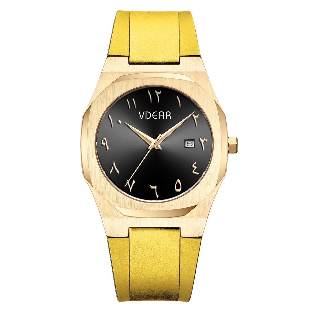 Iss Customized Arabic Literal Quartz Watches Gold Case Luxury Black Classic Dial Watch - Image 3