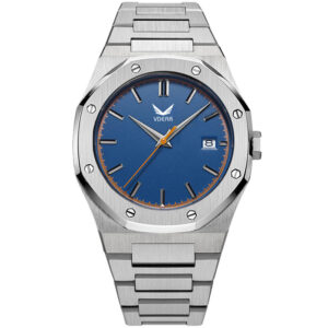 Iss Blue Dial With Calendar Luxury Watch Silver Steel Band High-Quality Men'S Watch