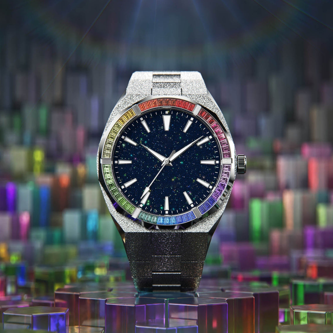 Iss Colored Diamond Circle Starry Sky Watch Waterproof Customized Fluorescent Needle Watch - Image 6