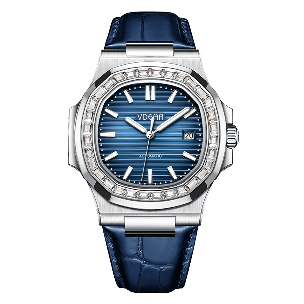 Iss Diamond Bezel Stripe Dial Watch OEM Quartz Watch Supplier Luminous Square Quartz Calendar Watch - Image 2