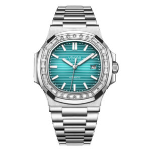 Iss Diamond Bezel Stripe Dial Watch OEM Quartz Watch Supplier Luminous Square Quartz Calendar Watch