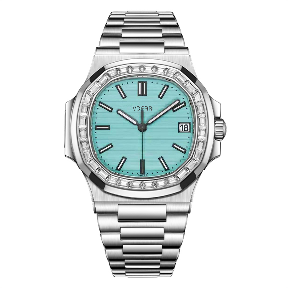 Iss Diamond Bezel Stripe Dial Watch OEM Quartz Watch Supplier Luminous Square Quartz Calendar Watch - Image 3