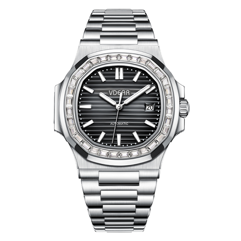 Iss Diamond Bezel Stripe Dial Watch OEM Quartz Watch Supplier Luminous Square Quartz Calendar Watch - Image 4