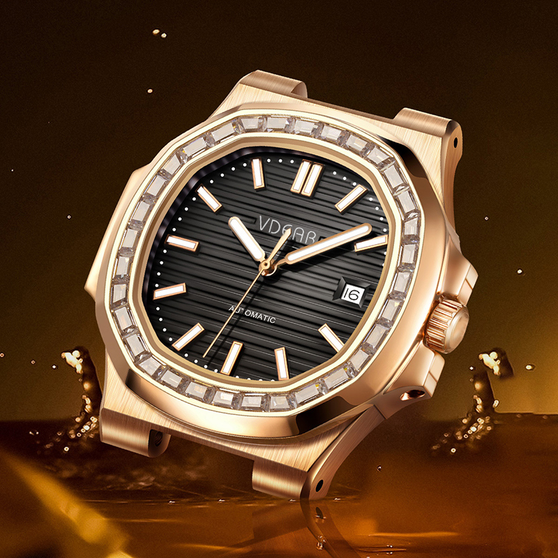 Iss Diamond Bezel Stripe Dial Watch OEM Quartz Watch Supplier Luminous Square Quartz Calendar Watch - Image 5