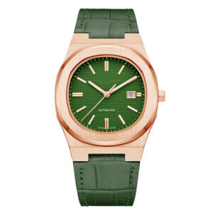Iss Checkered Luminous Hands Date Wristwatch Best Quality Green Dial Leather Strap 316 Rose Gold Steel Case Watch
