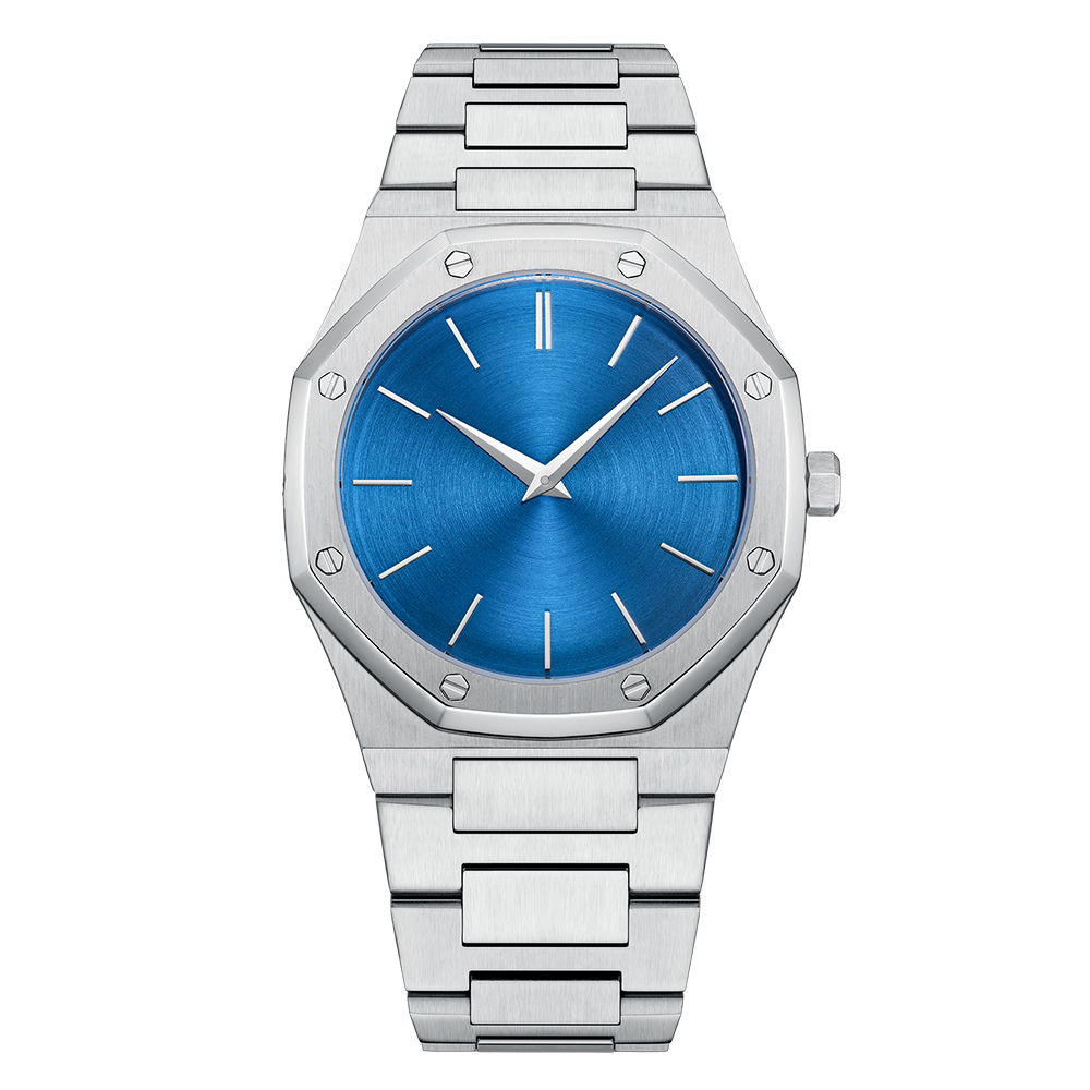 Iss Mens Octagon Luxury Quartz Watch High Quality Silver Case, Blue Dial, Silver Steel Band Waterproof Watch - Image 18