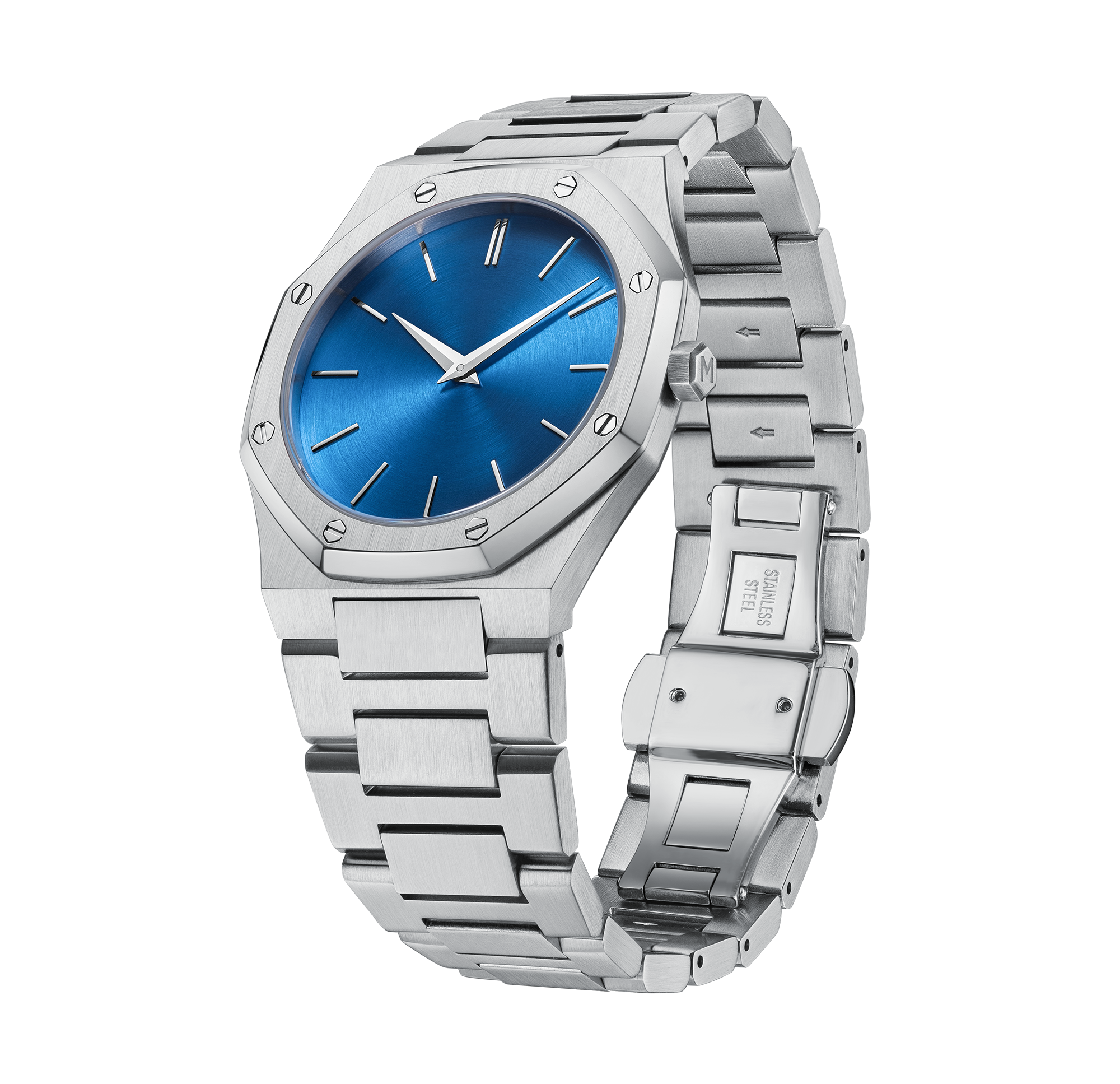 Iss Mens Octagon Luxury Quartz Watch High Quality Silver Case, Blue Dial, Silver Steel Band Waterproof Watch - Image 20