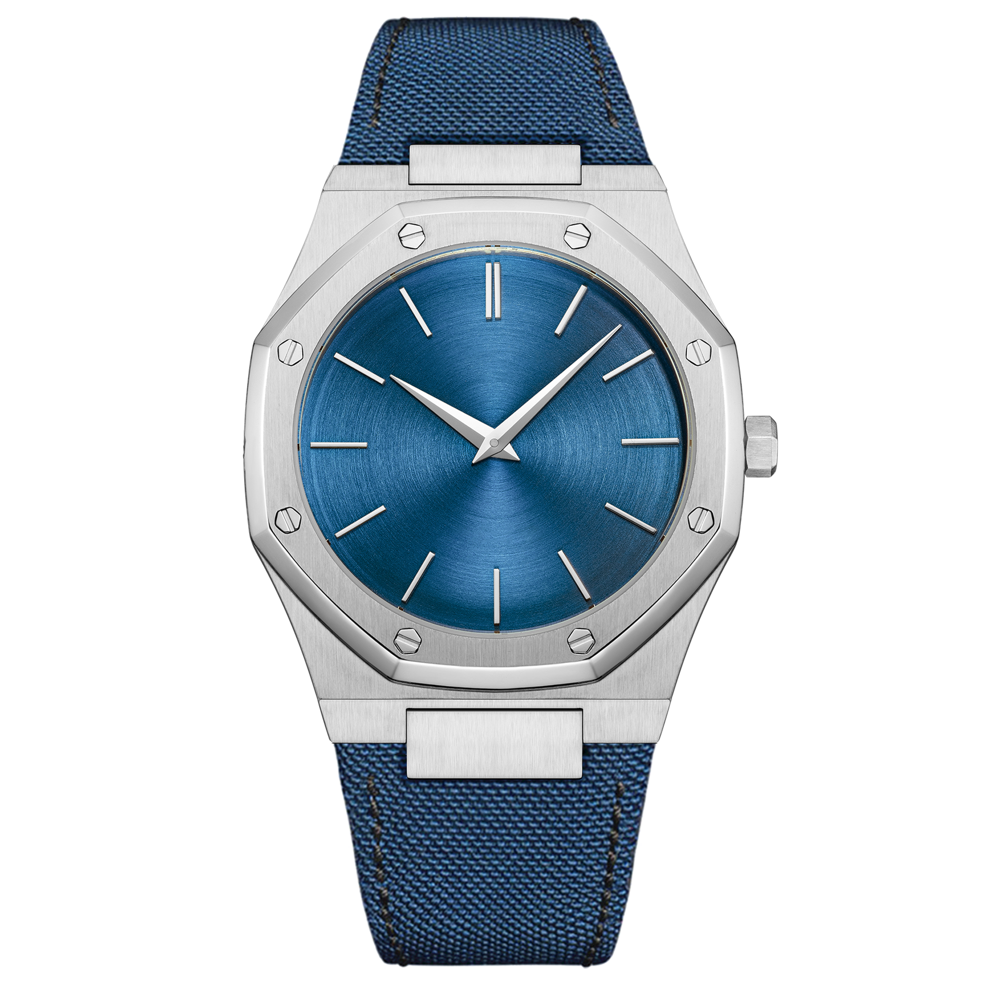 Iss Mens Octagon Luxury Quartz Watch High Quality Silver Case, Blue Dial, Silver Steel Band Waterproof Watch - Image 8