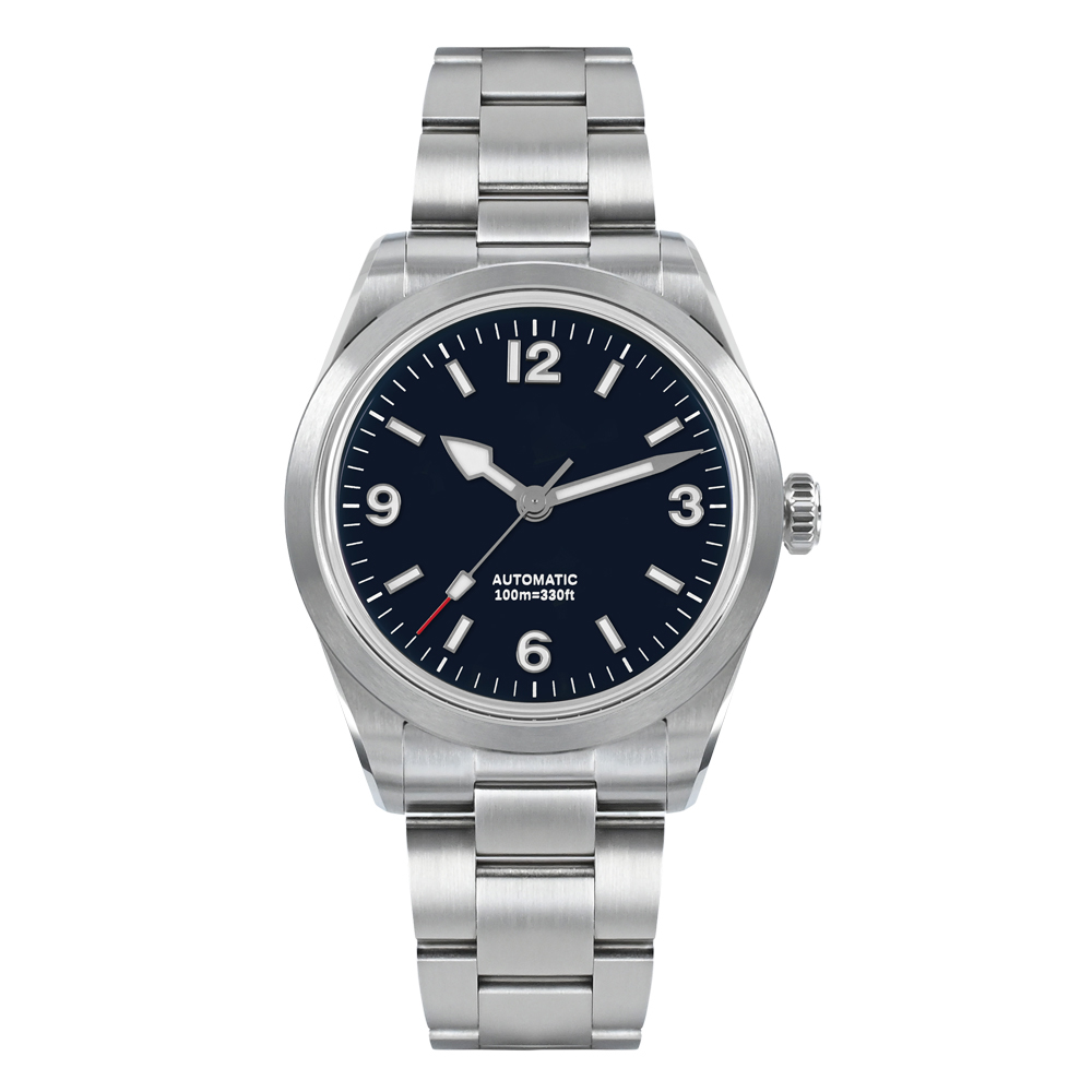 Iss Custom Luxury Mens Quartz Watch Quality Retro Green Dial Glow Needle Stainless Steel Band Fashion Luminous Watch