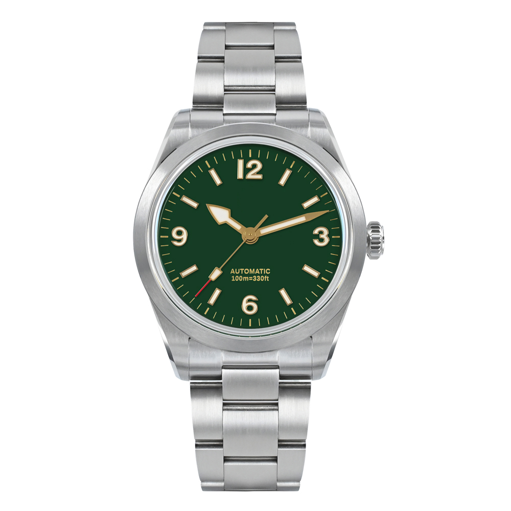 Iss Custom Luxury Mens Quartz Watch Quality Retro Green Dial Glow Needle Stainless Steel Band Fashion Luminous Watch - Image 3