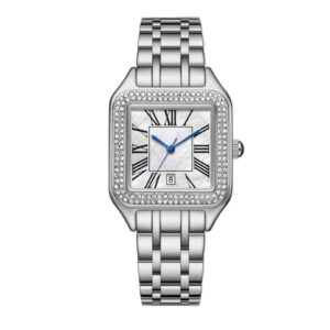 Iss Roman Numeral Shell Dial With Calendar Women Watch Leather Strap Minimal Crystal Square Quartz Watch