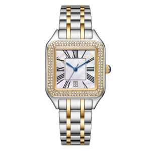 Iss Small Pearl Dial With Calendar Ladies Watch Business Square Case Diamond Bezel Women Quartz Watch