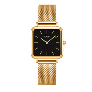 Iss Ultra Thin Female Sunray Dial Watch Leather Strap Gold Square Case Quartz Ladies Watch