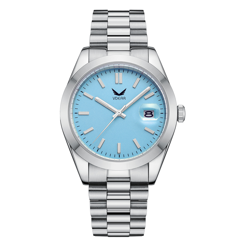 Iss Custom Mens Luxury Watch Vintage Blue Dial Montre Luminous Calendar High Quality Steel Band Watch